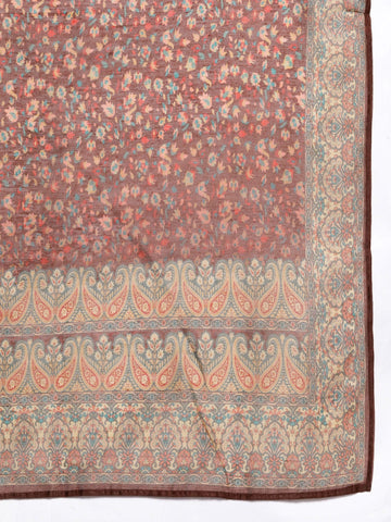 Varanga Brown Printed Straight Kurta Paired With Solid Bottom And Printed Dupatta