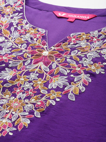 Floral Embroidered Straight Kurta Paired With Bottom And Dupatta