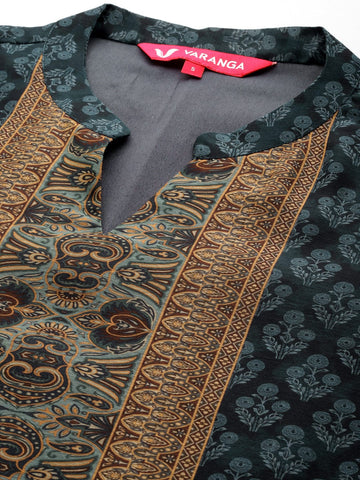 Varanga Grey Floral Printed Straight Kurta Paired With Solid Bottom And Printed Dupatta Vskd31918
