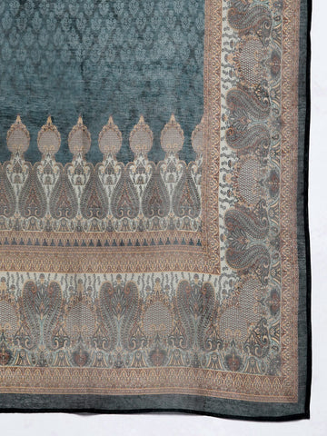 Varanga Grey Floral Printed Straight Kurta Paired With Solid Bottom And Printed Dupatta Vskd31918