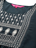 Grey Yoke Embroidered Straight Kurta Paired With Tonal Solid Bottom And Dupatta