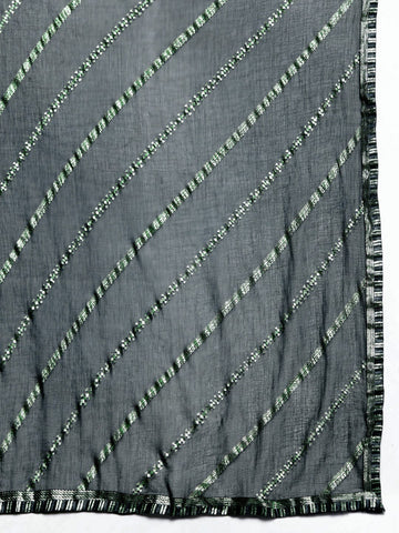 Grey Yoke Embroidered Straight Kurta Paired With Tonal Solid Bottom And Dupatta
