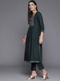 Grey Yoke Embroidered Straight Kurta Paired With Tonal Solid Bottom And Dupatta