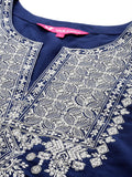 Blue Embroidered Straight Kurta Paired With Tonal Bottom And Dupatta