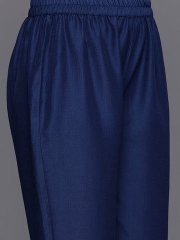 Blue Embroidered Straight Kurta Paired With Tonal Bottom And Dupatta