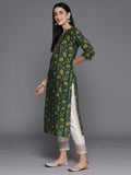 Varanga Women Green Cotton Floral Printed Straight Kurta