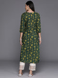 Varanga Women Green Cotton Floral Printed Straight Kurta