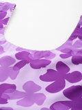 Purple Floral Printed Anarkali Kurta Paired With Tonal Printed Bottom And Dupatta