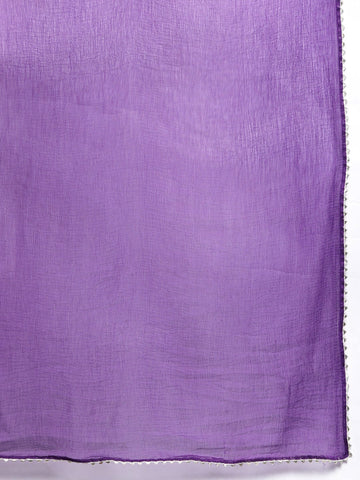 Purple Floral Printed Anarkali Kurta Paired With Tonal Printed Bottom And Dupatta