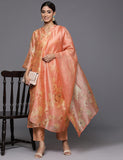 peach-floral-printed-straight-kurta-paired-with-solid-bottom-and-floral-printed-dupatta-vskd31358