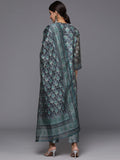 Varanga Blue Geometrical Printed Straight Kurta Paired With Solid Bottom And Printed Dupatta