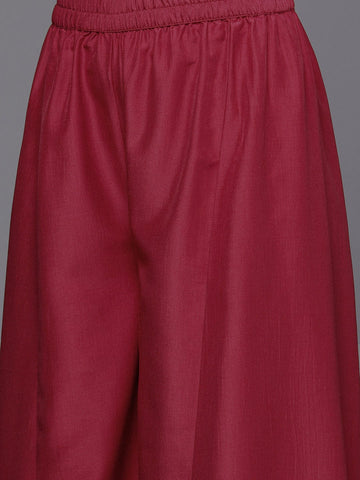 Maroon Anarkali Kurta Paired With Contrast Bottom And Dupatta