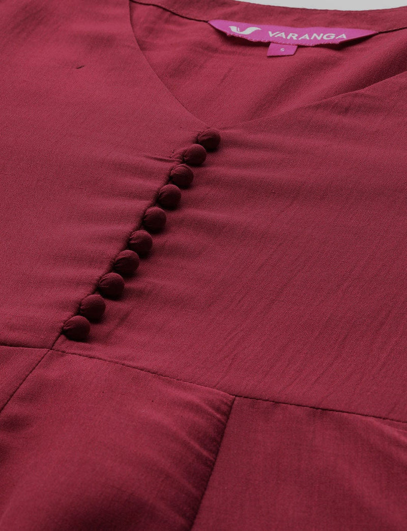 Maroon Anarkali Kurta Paired With Contrast Bottom And Dupatta
