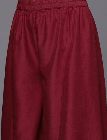 Maroon Anarkali Kurta Paired With Contrast Bottom And Dupatta