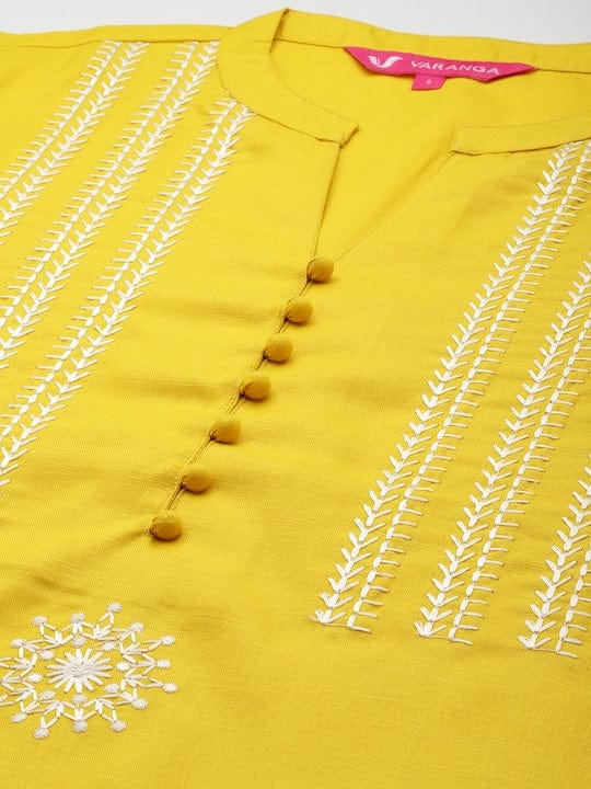 Varanga Women Yellow Thread Embroidered Yoke Straight Kurta