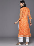 Varanga Women Orange Lehariya Printed Straight Kurta