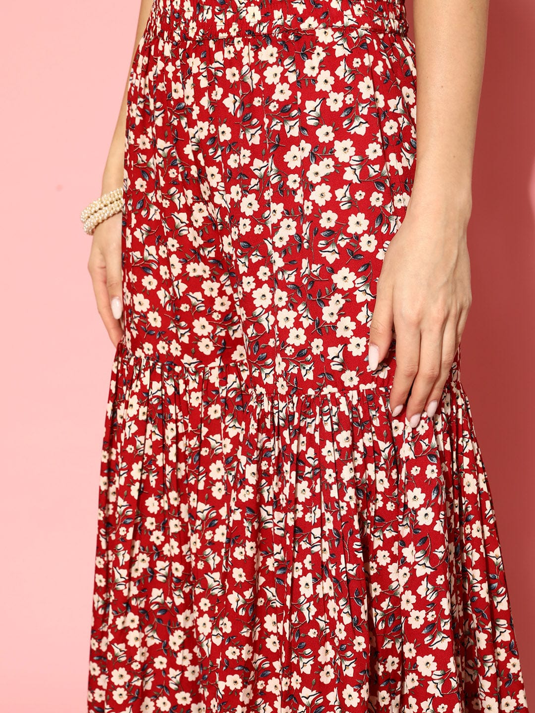 Varanga Women Pink Floral Printed Short Kurta Paired With Tonal Sharara And Dupatta