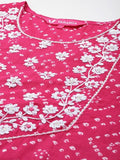 Varanga Women Pink Bandhani Printed Straight Kurta Paired With Tonal Bottom And Dupatta