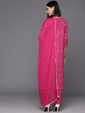 Varanga Women Pink Bandhani Printed Straight Kurta Paired With Tonal Bottom And Dupatta