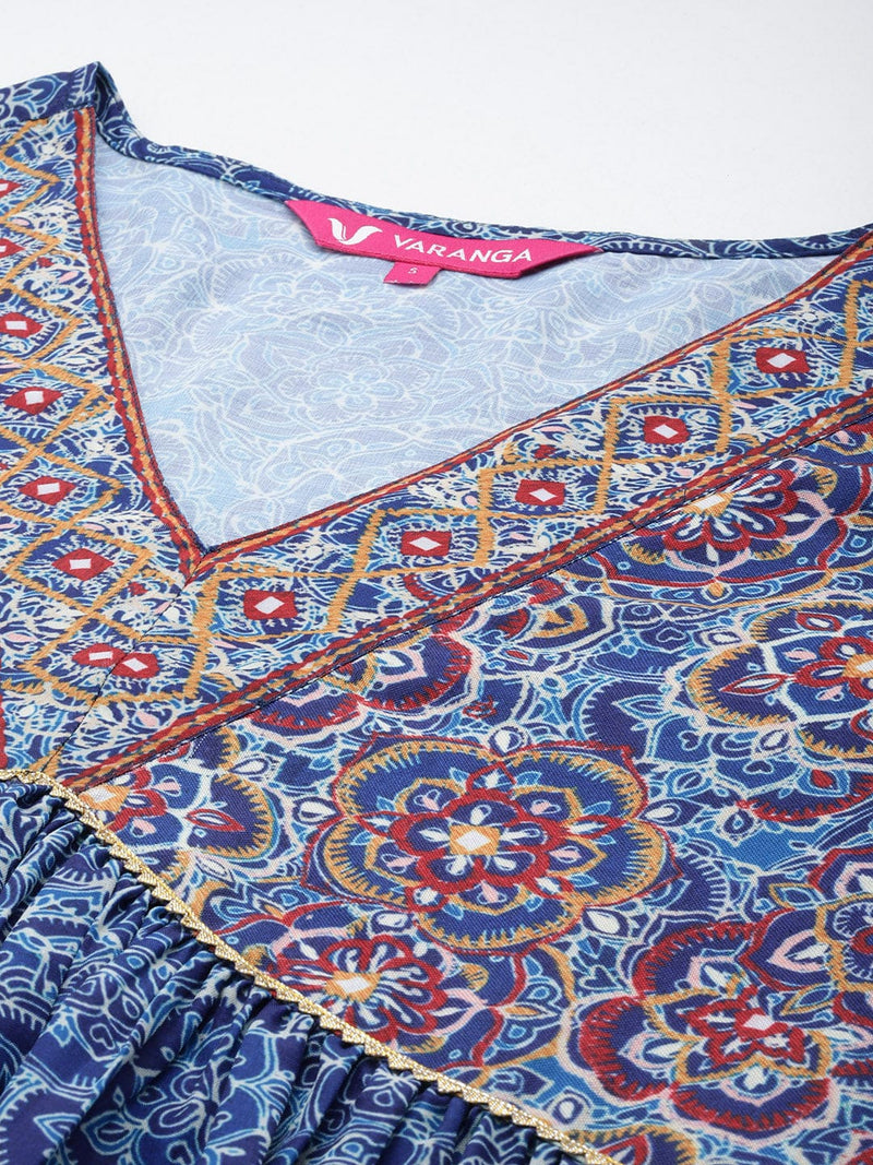 KSUT Women Blue Floral Printed Anarkali Kurta