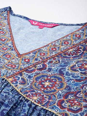 KSUT Women Blue Floral Printed Anarkali Kurta