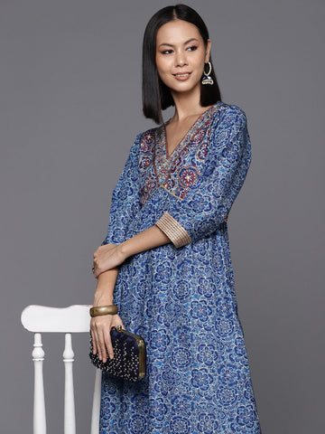 KSUT Women Blue Floral Printed Anarkali Kurta
