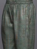 Varanga Women Grey Woolen Abstract Printed Straight Kurta With Solid Bottom And Printed Dupatta