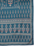 Varanga Women Blue Wool Ethnic Motif Printed Straight Kurta With Bottom And Dupatta