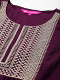 Varanga Burgundy Embroidered Kurta With Straight Pant And Dupatta
