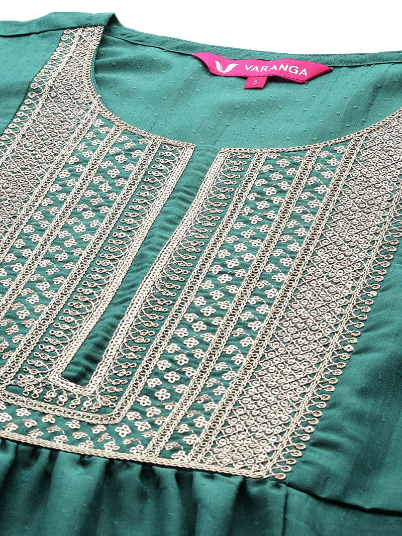 Varanga Sea Green Embroidered Kurta With Straight Pant And Dupatta