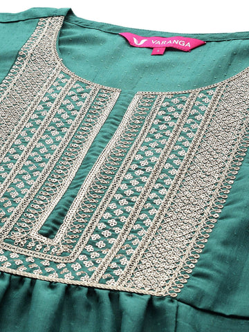 Varanga Sea Green Embroidered Kurta With Straight Pant And Dupatta