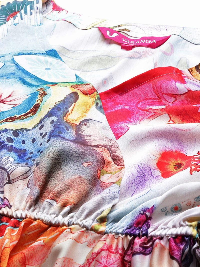 Varanga Women Multi Colour Abstract Printed Top Paired With Tonal Printed Bottom Vcod7223