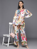 Varanga Women Multi Colour Abstract Printed Top Paired With Tonal Printed Bottom Vcod7223