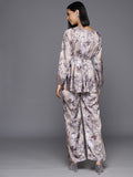 Varanga Women Grey Floral Printed Top Paired With Tonal Printed Bottom Vcod7222