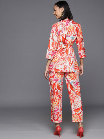 KSUT Women Rust Abstract Printed Top Paired With Tonal Printed Bottom