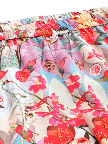 Varanga Women Multi Colour Floral Printed Top Paired With Tonal Printed Bottom