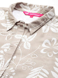 Varanga Women Grey Shirt Collar Side Slit Tunic With Tonal Printed Bottom Vset21135