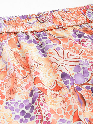 Varanga Women Beige Abstract Printed Top Paired With Tonal Printed Bottom Vcod7224