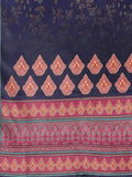 Varanga Womenwomen Navy Blue Woolen Floral Printed Straight Kurta With Solid Bottom And Dupatta