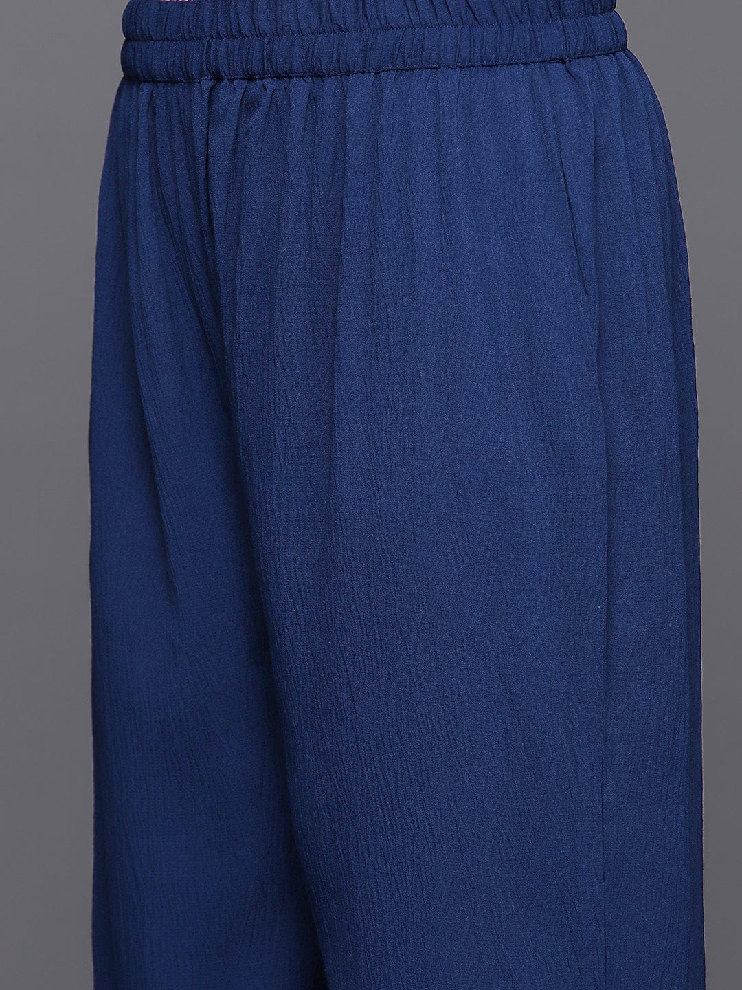 Varanga Womenwomennavy Blue Shirt Collar, Flared Sleeves, Paired With Tonal Bottom.