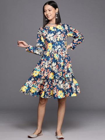 Varanga Floral Print A-Line Dress
