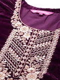 Varanga Women Purple Zari Embroidered Kurta Paired With Tonal Bottom And Tonal Dupatta