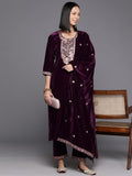 Varanga Women Purple Zari Embroidered Kurta Paired With Tonal Bottom And Tonal Dupatta
