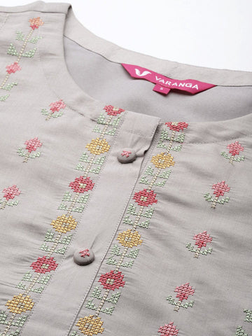 Varanga Women Floral Embroidered Regular Thread Work Kurta with Trousers & With Dupatta