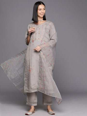 Varanga Women Floral Embroidered Regular Thread Work Kurta with Trousers & With Dupatta