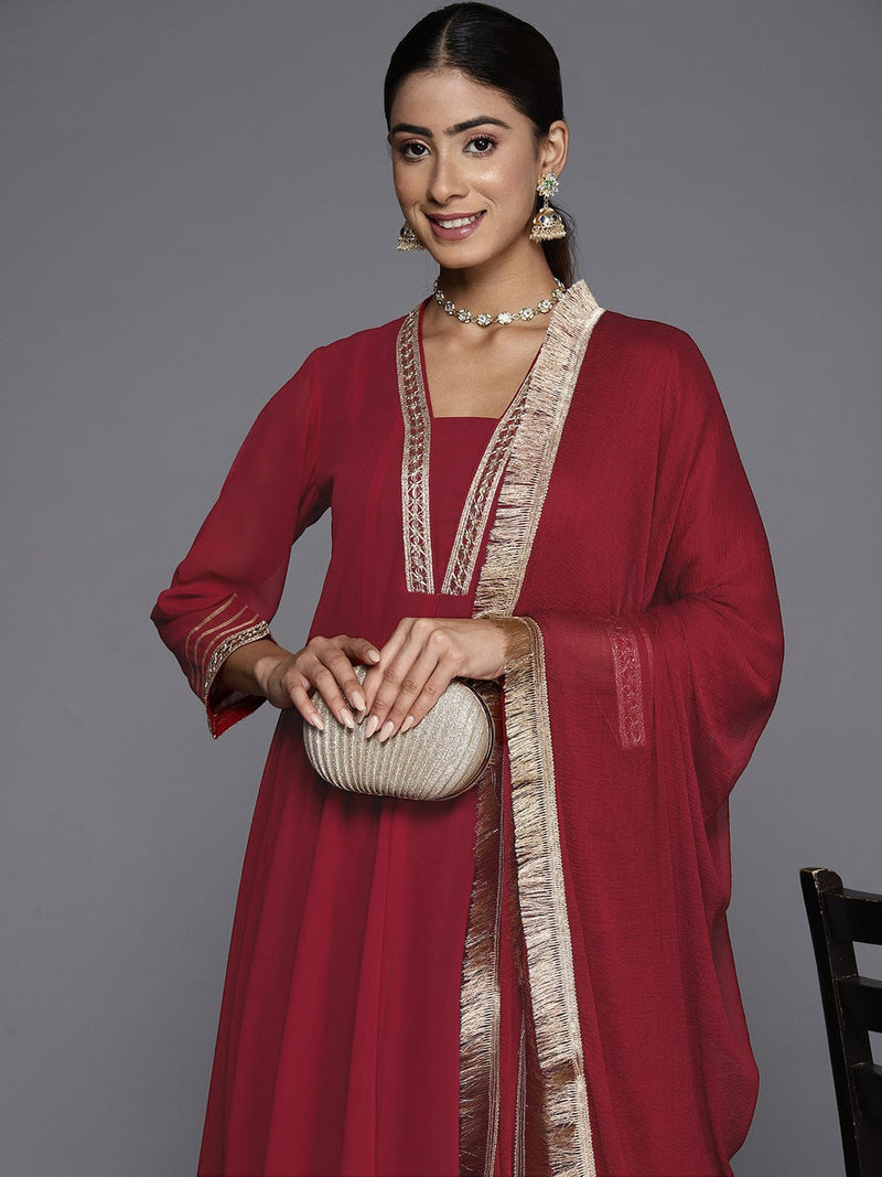 Varanga Women Maroon Anarkali Kurta Paired With Tonal Dupatta