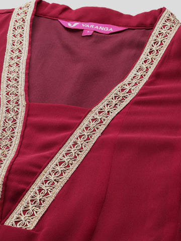 Varanga Women Maroon Anarkali Kurta Paired With Tonal Dupatta