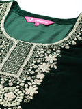 Varanga Women Bottle Green Zari Embroidered Kurta With Bottom And Dupatta