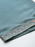 Varanga Women Blue Embroidered Straight Kurta With Bottom And Embroidered Dupatta