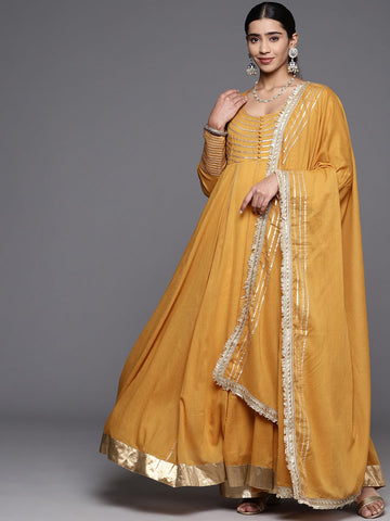 Varanga Women Mustard Gota Embellished Anarkali Kurta Paired With Dupatta